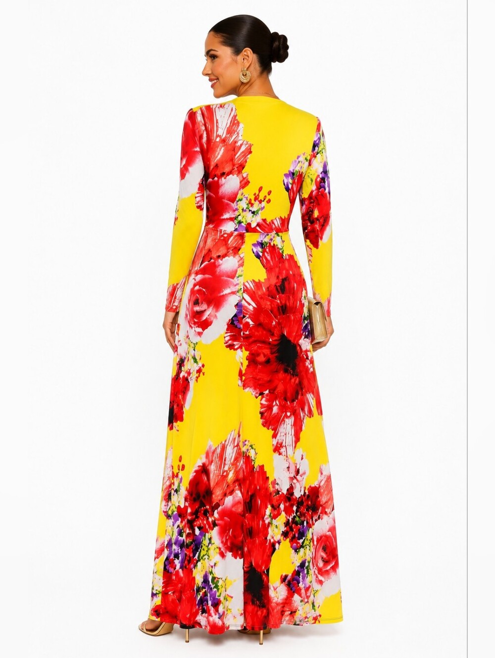 DUCCI Floral Tie Front Wrap Maxi Dress Long Sleeve Cutout Stretch Size M - Picture 6 of 10